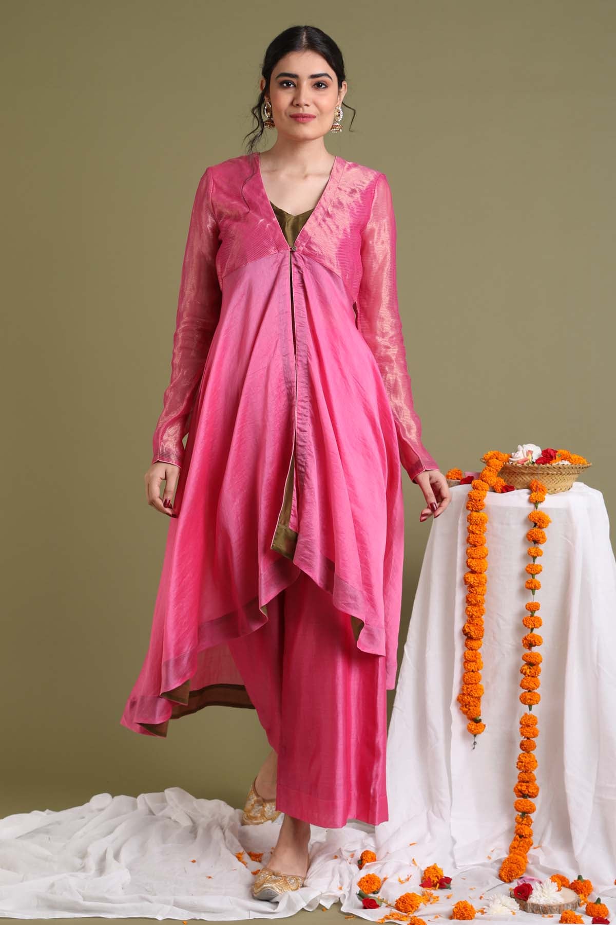 Pink Jacket Style Kurta Set