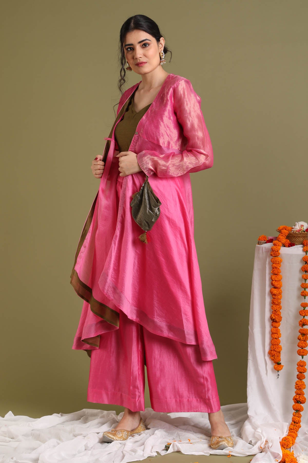 Pink Jacket Style Kurta Set