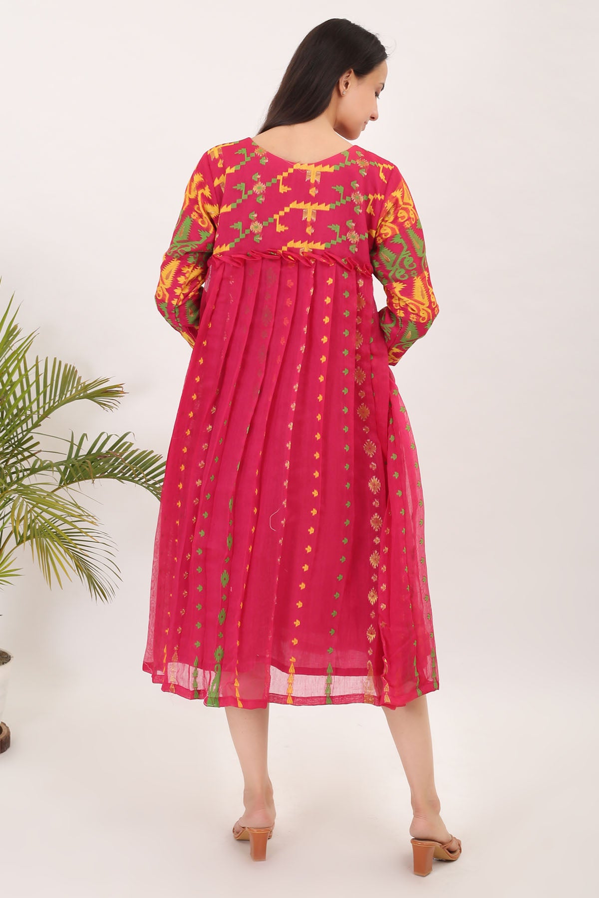 Pink Jamdani Cotton Dress