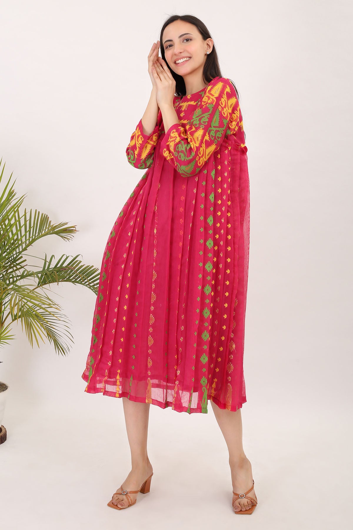 Pink Jamdani Cotton Dress