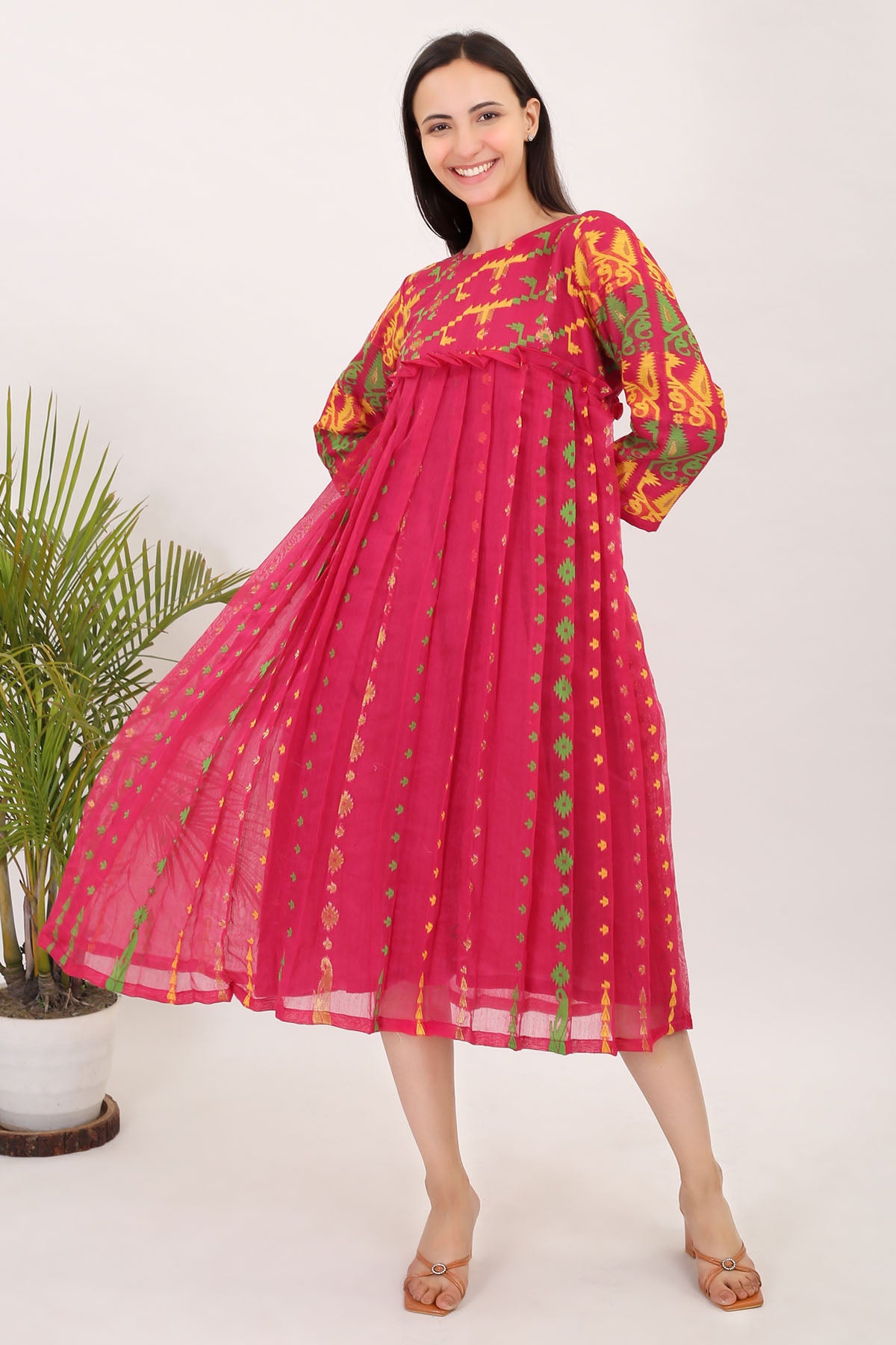 Pink Jamdani Cotton Dress