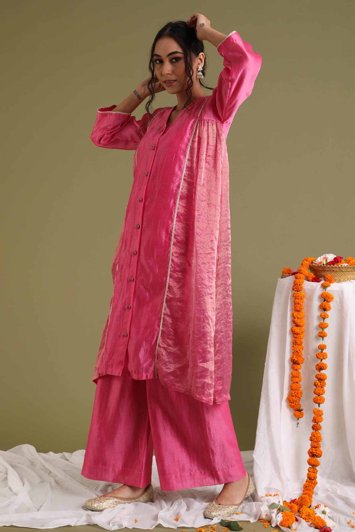 Pink Kalidar Chanderi Kurta Set