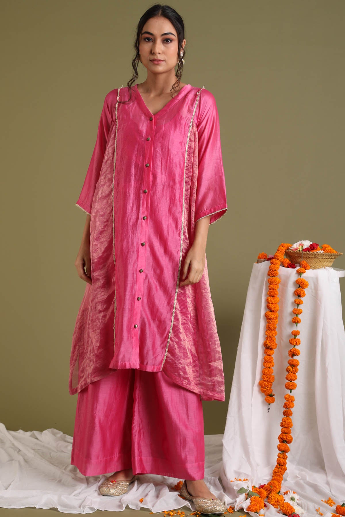 Pink Kalidar Chanderi Kurta Set