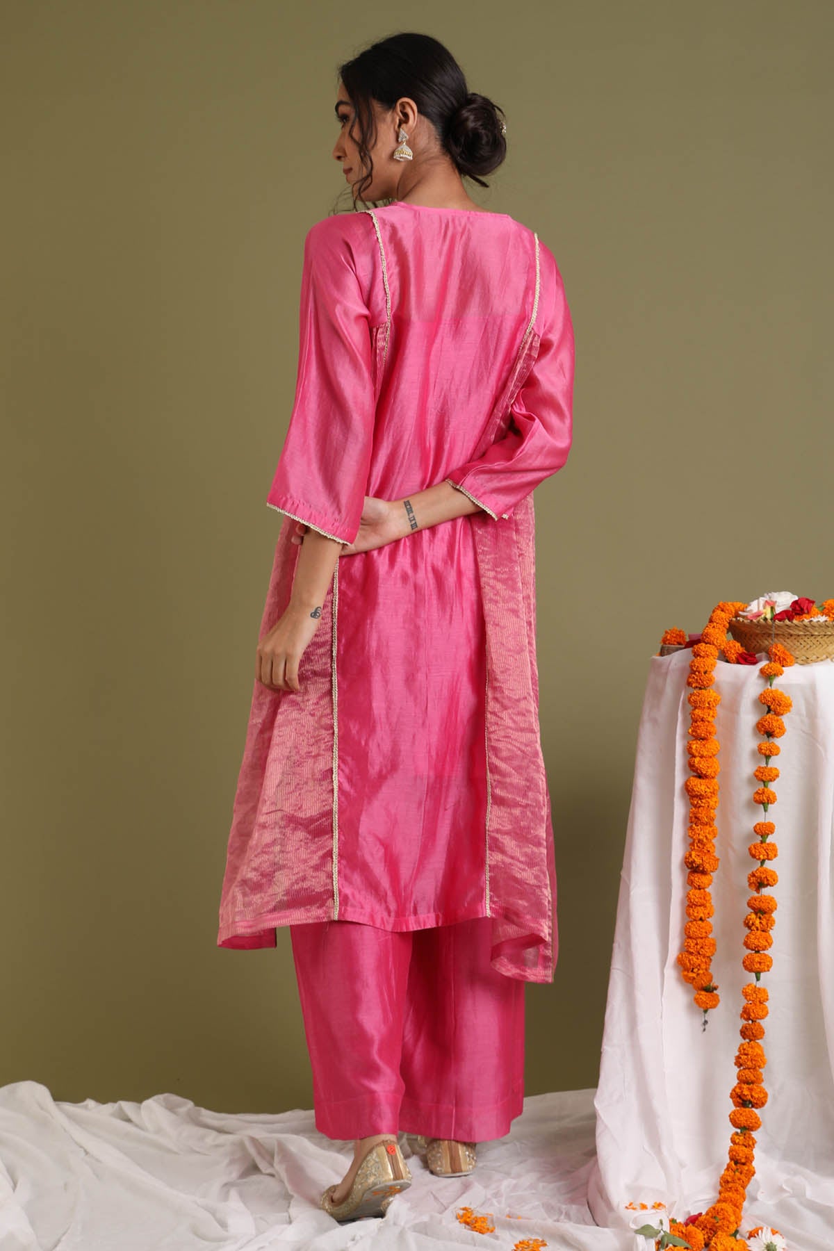 Pink Kalidar Chanderi Kurta Set