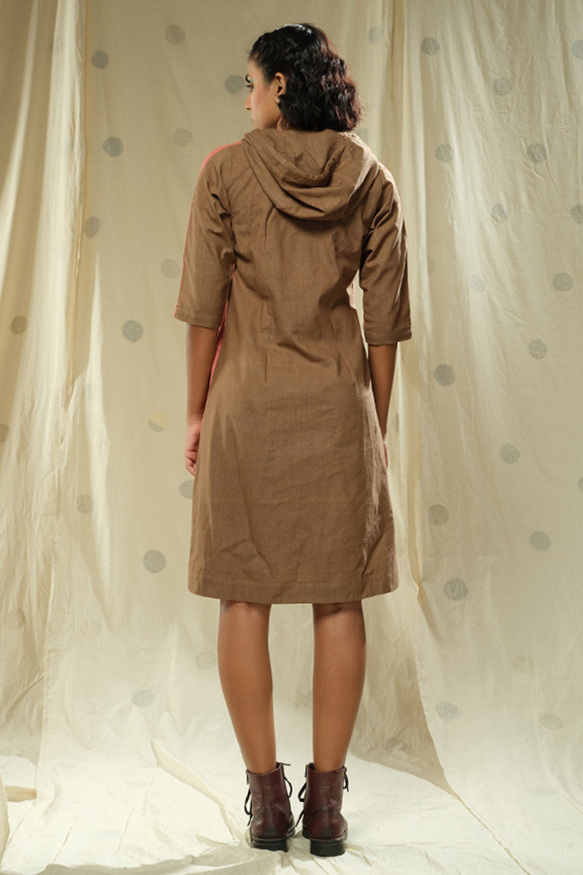 Pink Knee Length Hoodie Dress