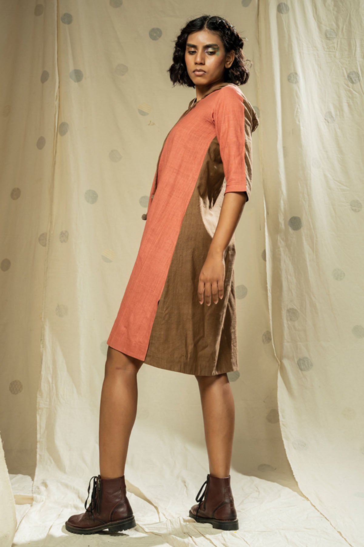 Pink Knee Length Hoodie Dress