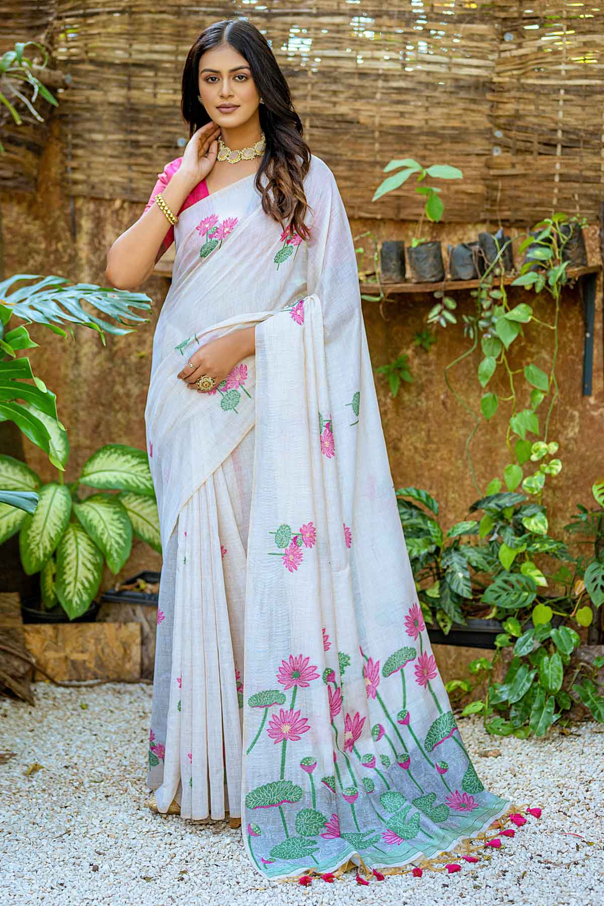Pink Lotus Muga Cotton Saree