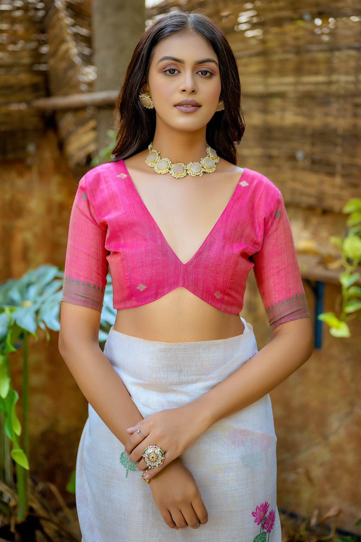 Pink Lotus Muga Cotton Saree