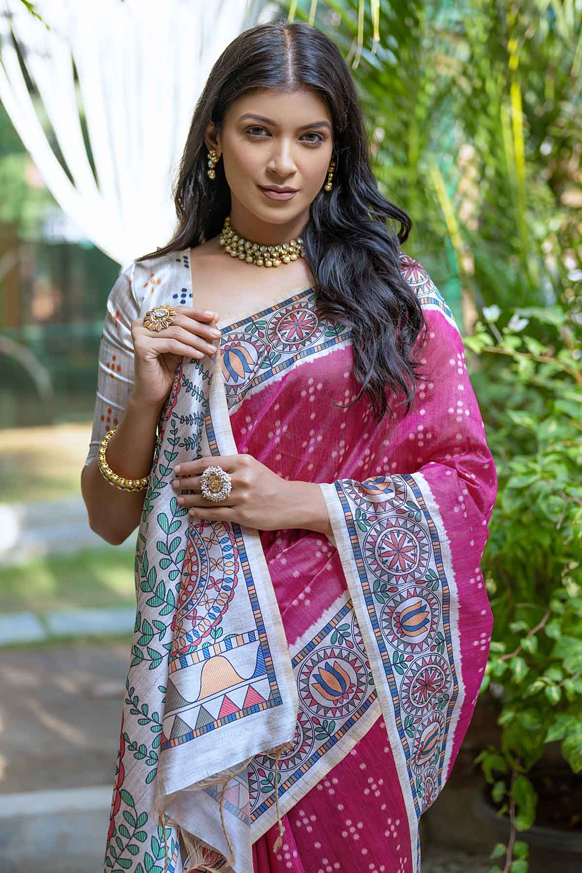 Pink Madhubani Print Saree