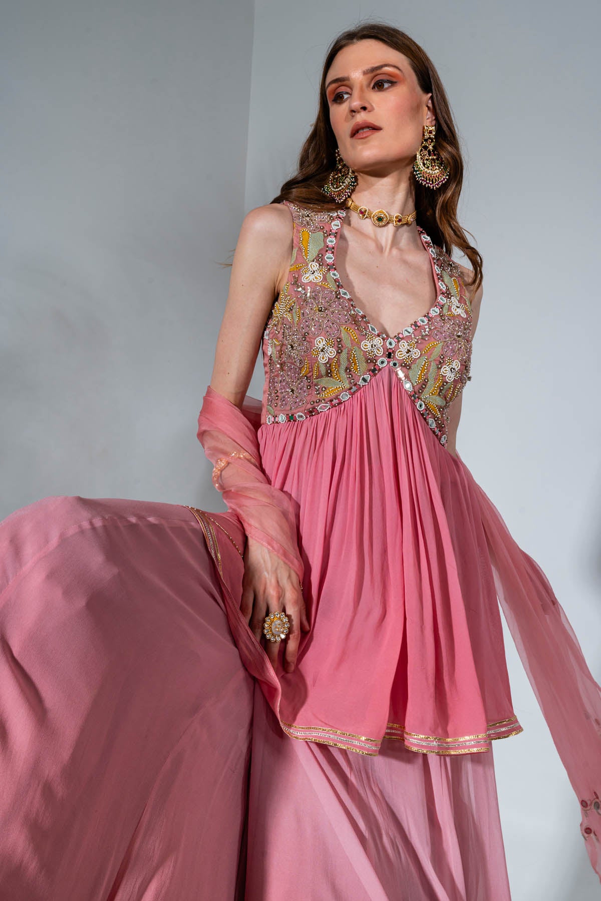 Pink Mirror Kurta Gharara Set