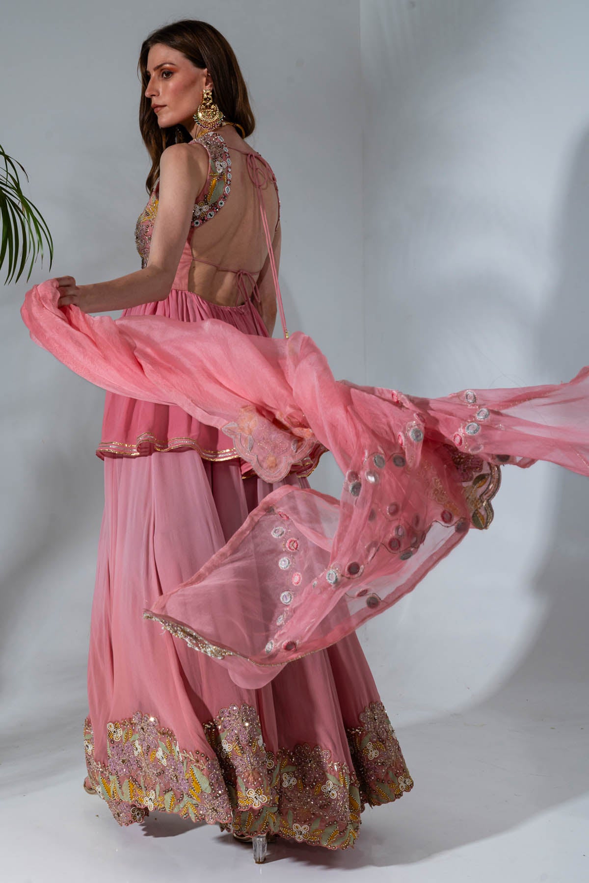 Pink Mirror Kurta Gharara Set