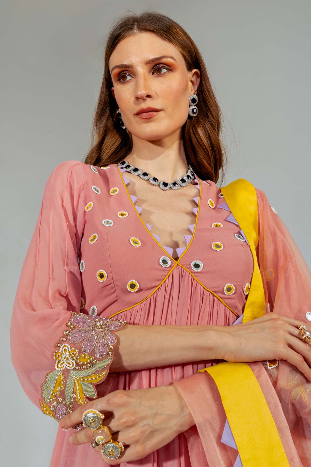 Pink Georgette Mirror Kurta Set