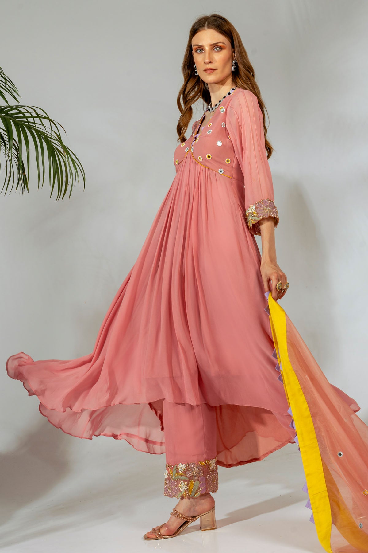 Pink Georgette Mirror Kurta Set