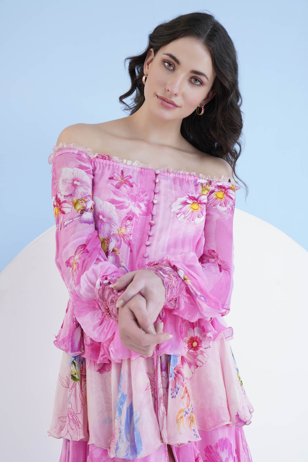 Pink Off Shoulder Tiered Dress