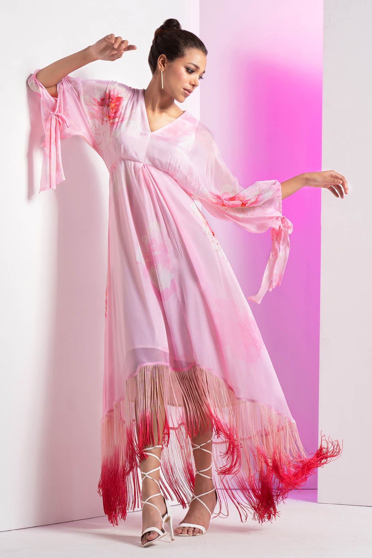 Pink Ombre Fringes Dress