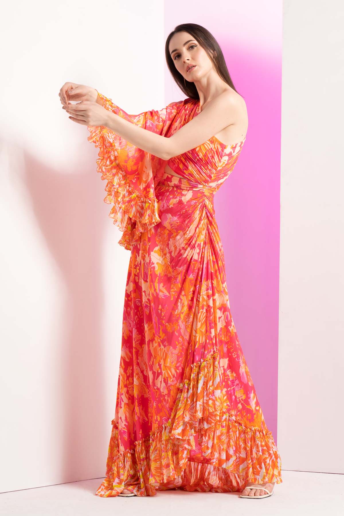 Pink One Shoulder Blossom Dress