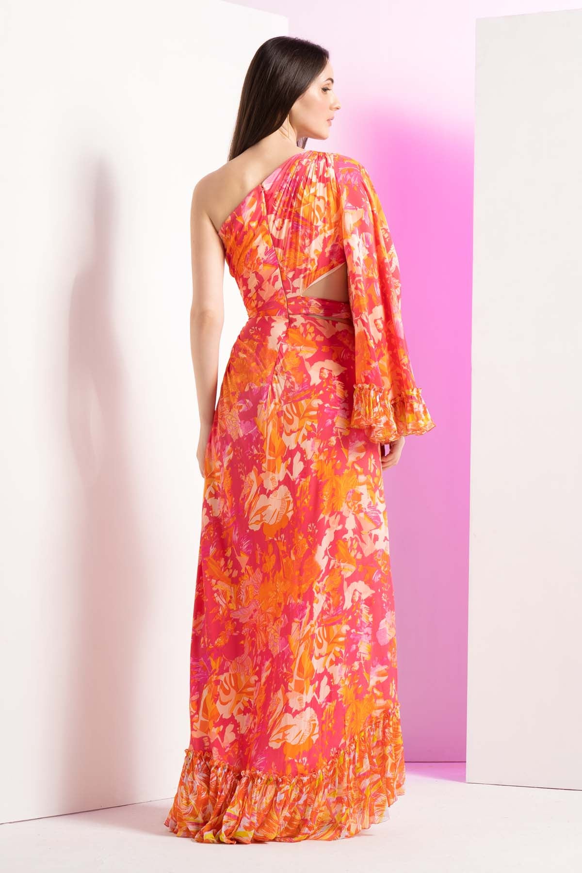 Pink One Shoulder Blossom Dress