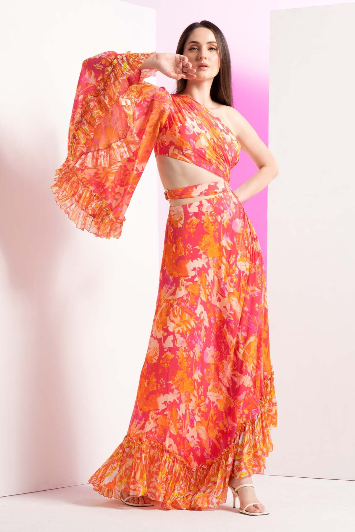 Pink One Shoulder Blossom Dress
