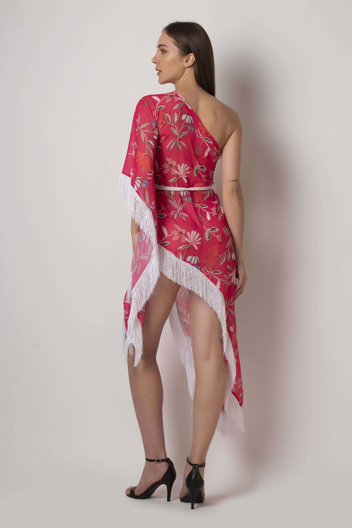 Pink One Shoulder Floral Kaftan