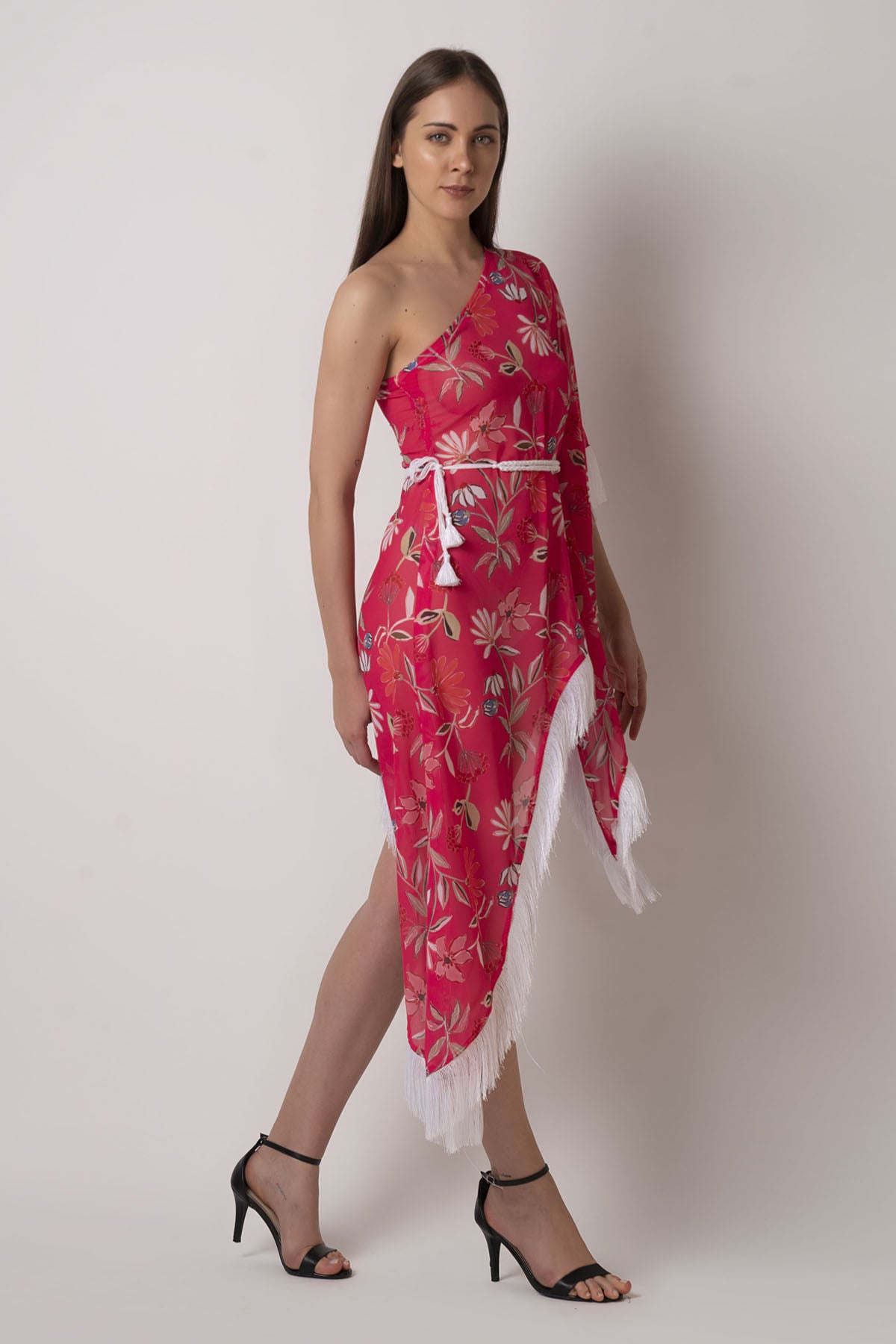 Pink One Shoulder Floral Kaftan