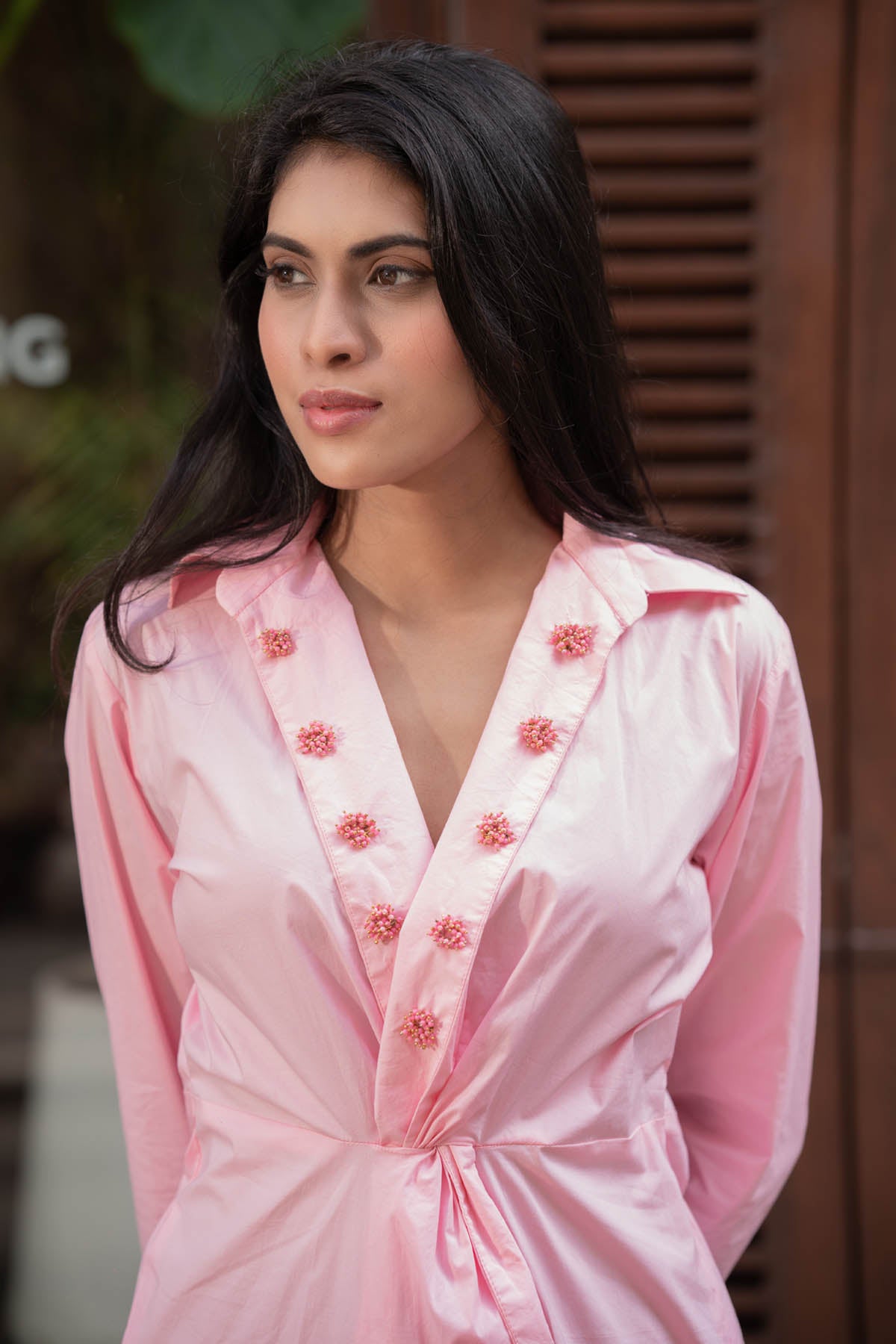 Pink Overlap Embroidered Dress