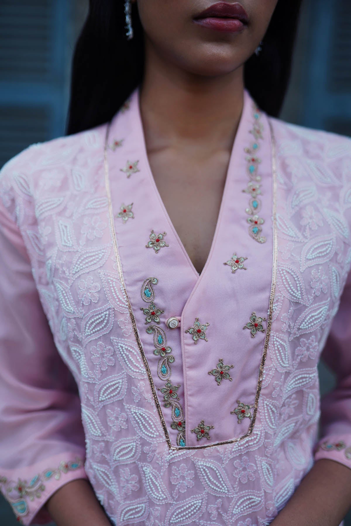 Pink Pearl Embroidered Kurti