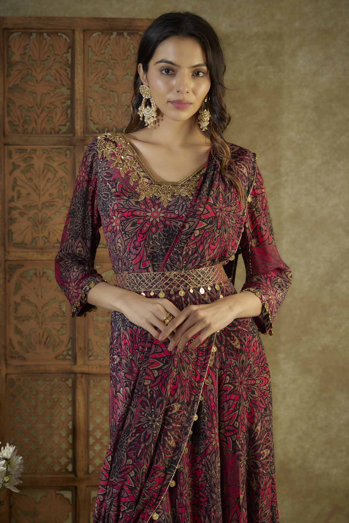 Pink Printed Embroidered Anarkali
