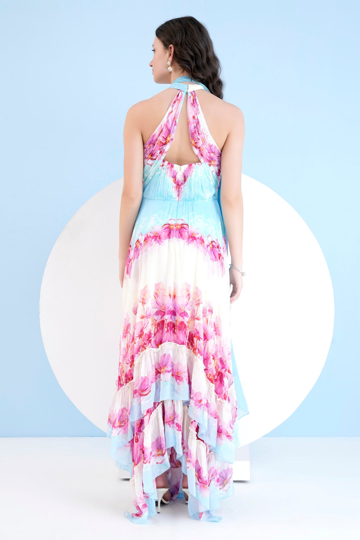 Pink Printed High Low Dress