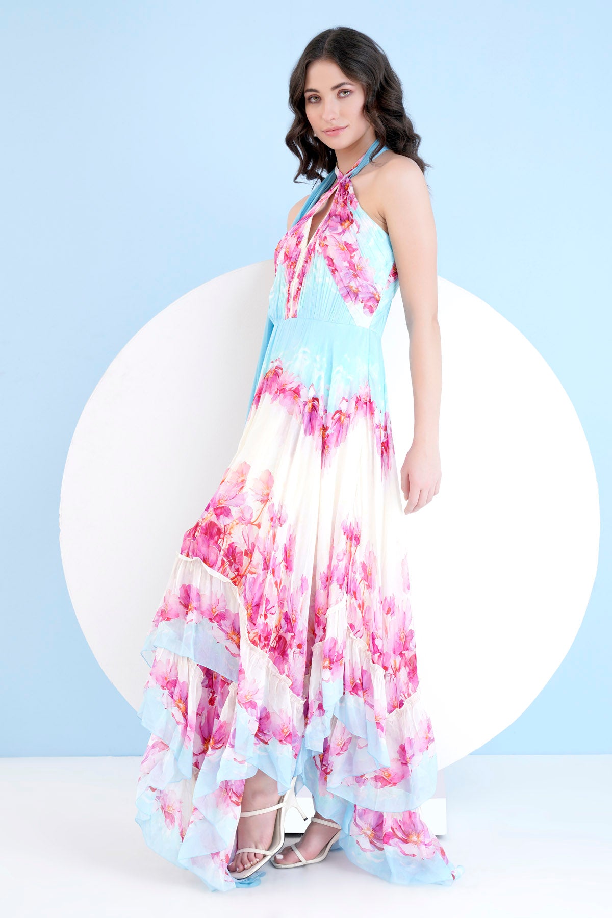 Pink Printed High Low Dress