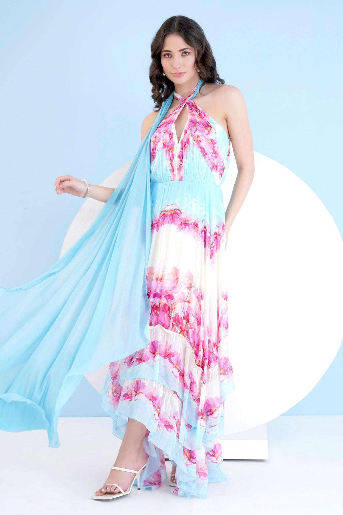 Pink Printed High Low Dress