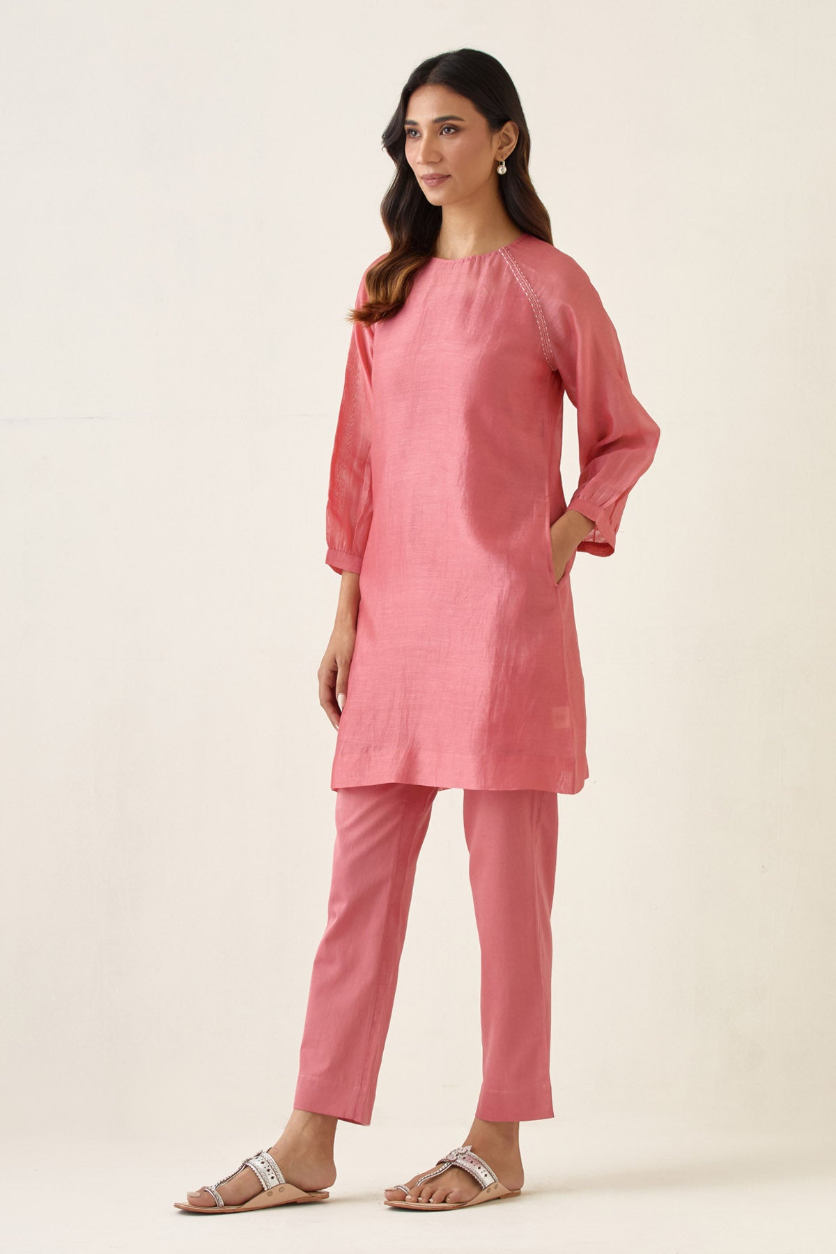 Pink Raglan Sleeve Kurta Set