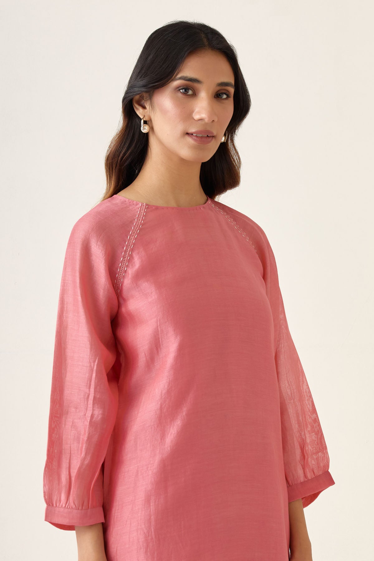 Pink Raglan Sleeve Kurta Set