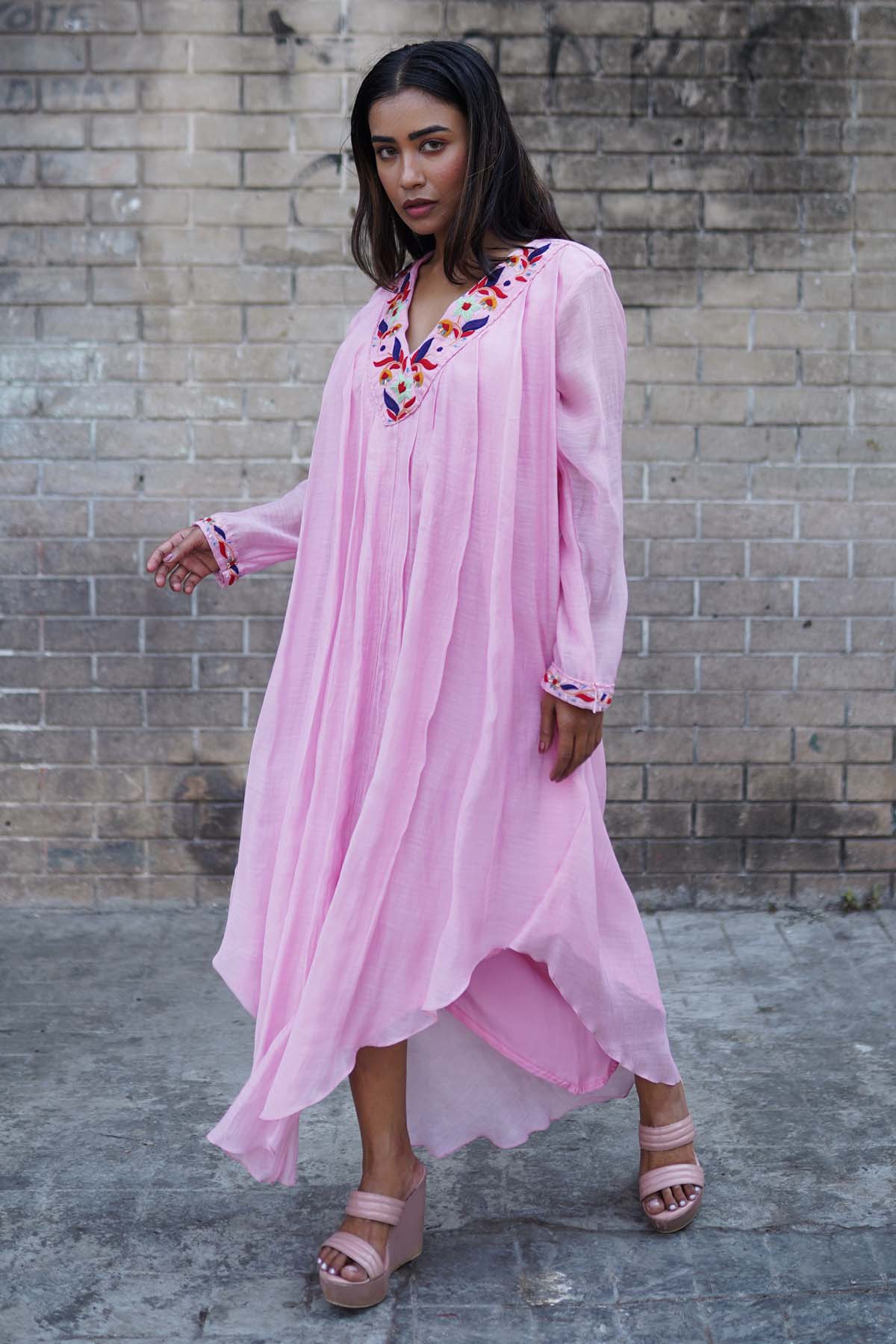 Pink Resham Embroidered Dress