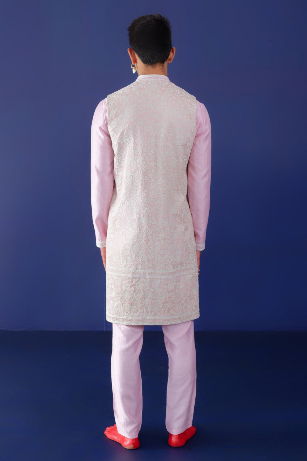 Pink Resham Raw Silk Kurta Set