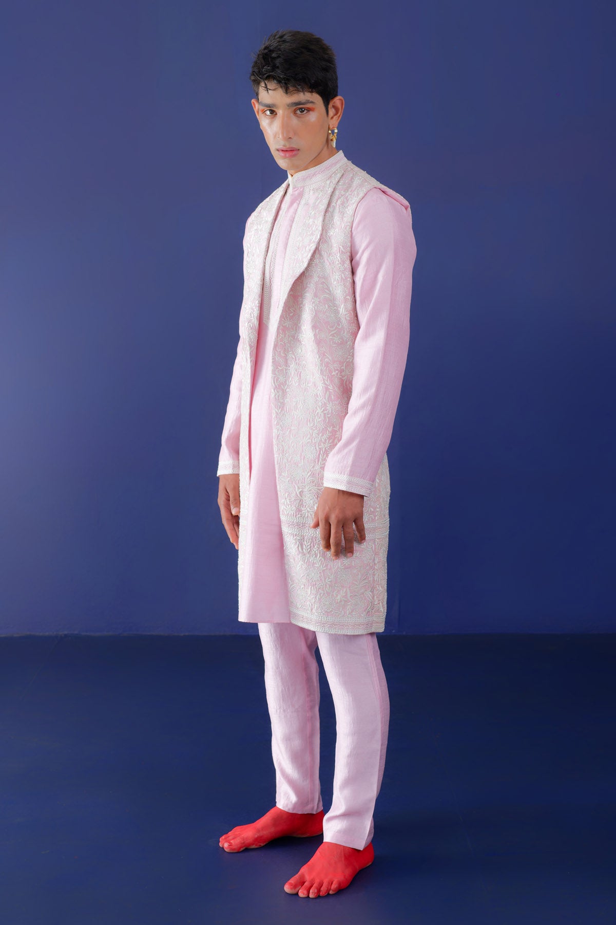 Pink Resham Raw Silk Kurta Set