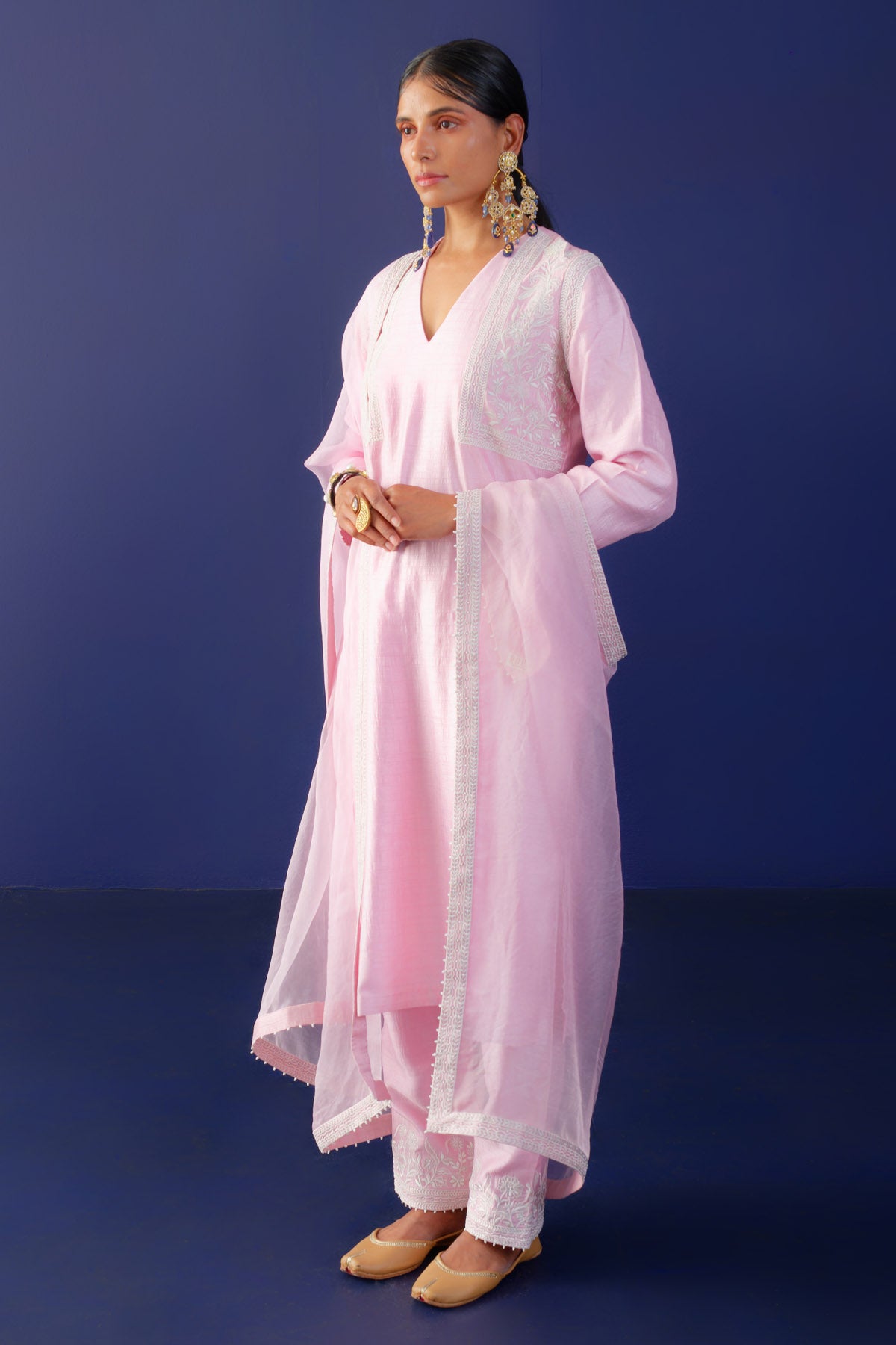 Pink Resham & Pearl Kurta Set