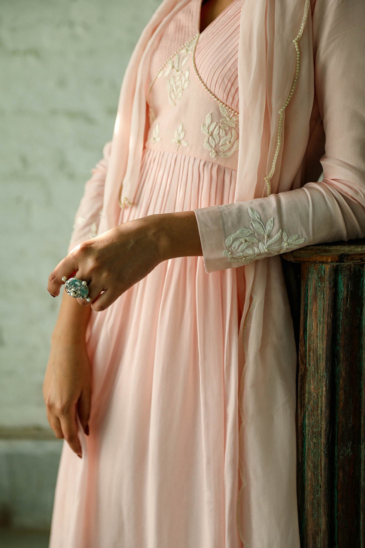 Baby Pink Resham Work Kurta Set