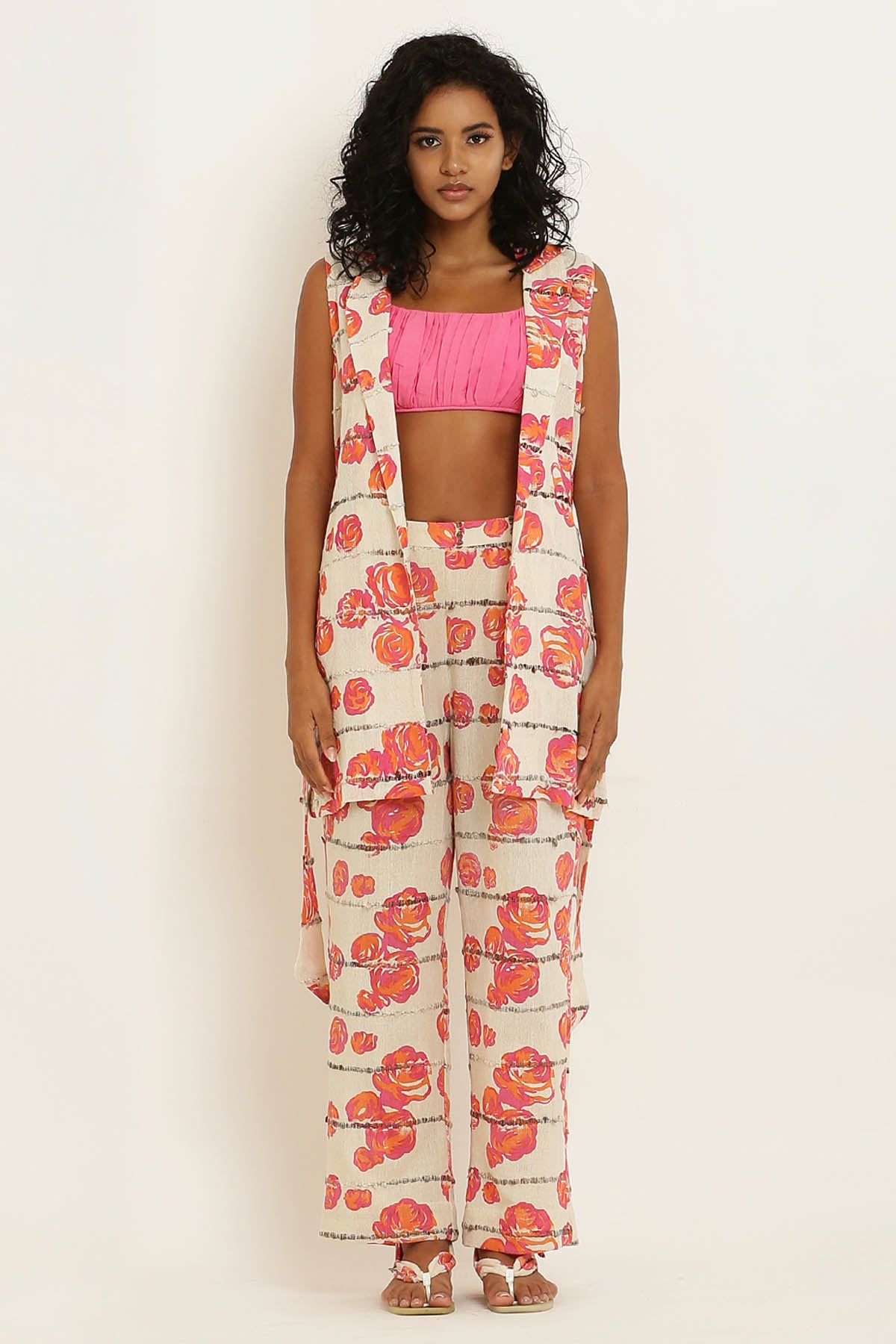 Pink Rose Print Cotton Jacket