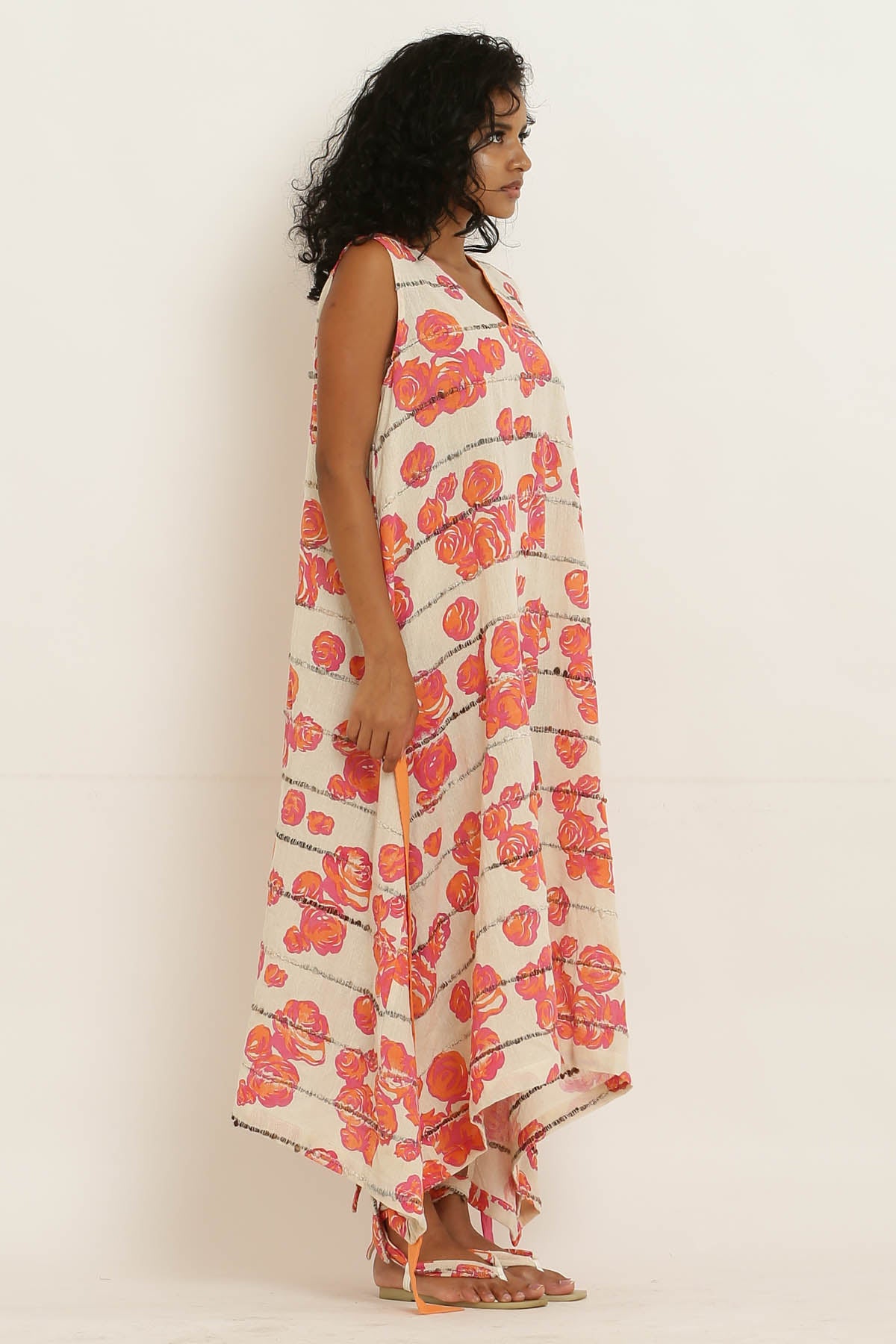Pink Rose Printed Cotton Dress