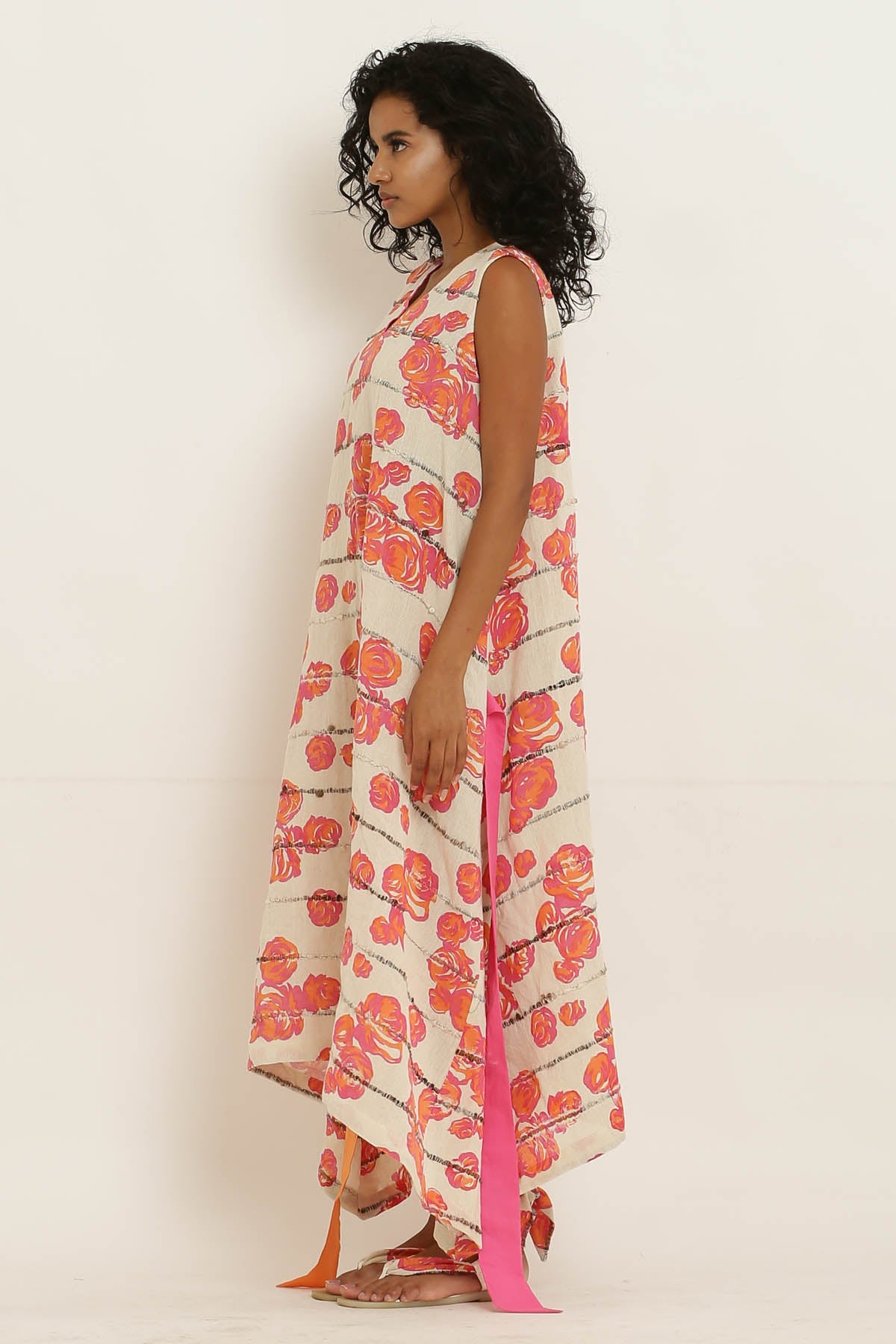 Pink Rose Printed Cotton Dress