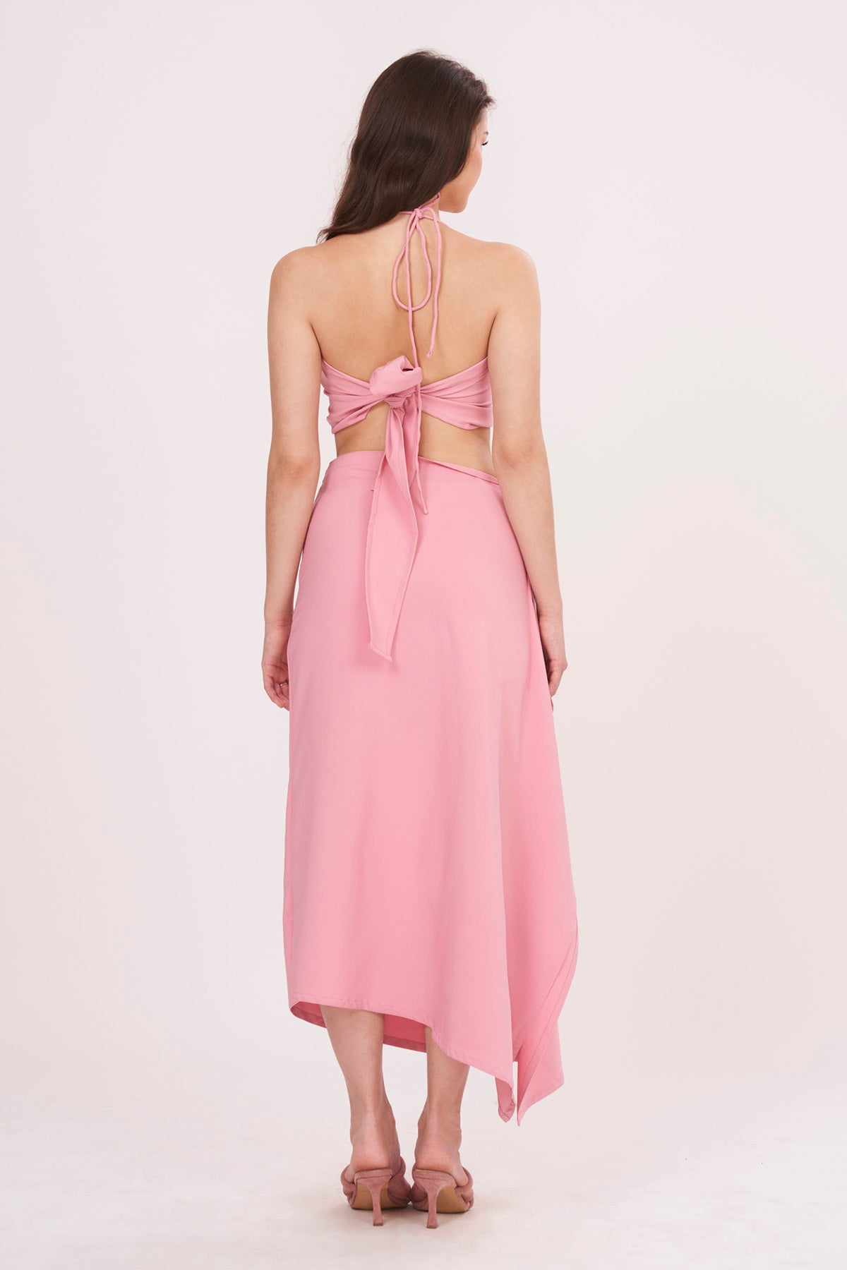 Pink Ruched Top & Skirt Set