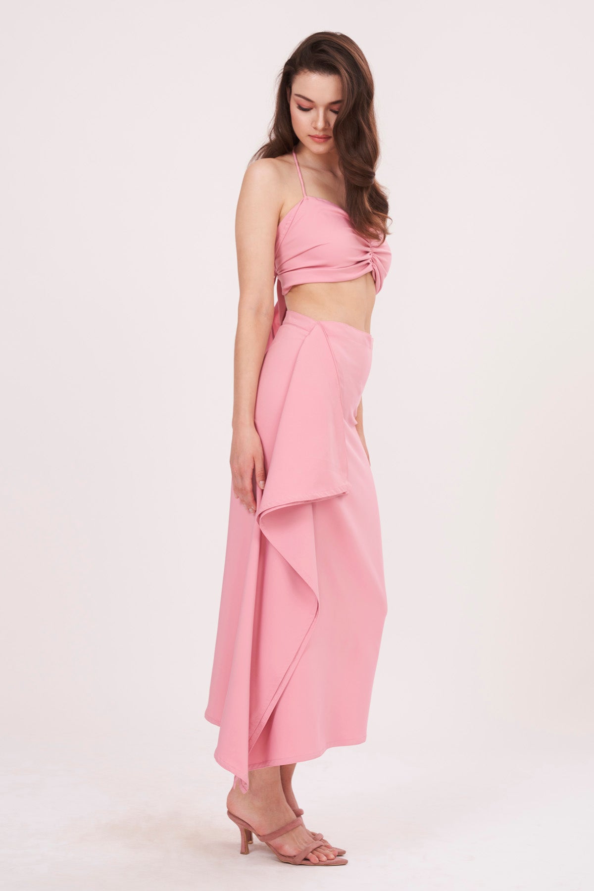 Pink Ruched Top & Skirt Set
