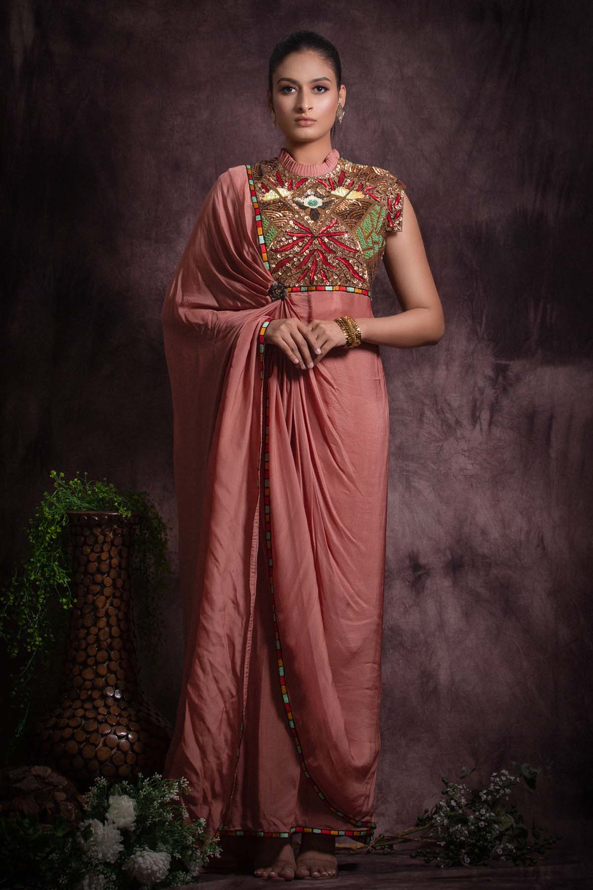 Pink Saree Draped Dress