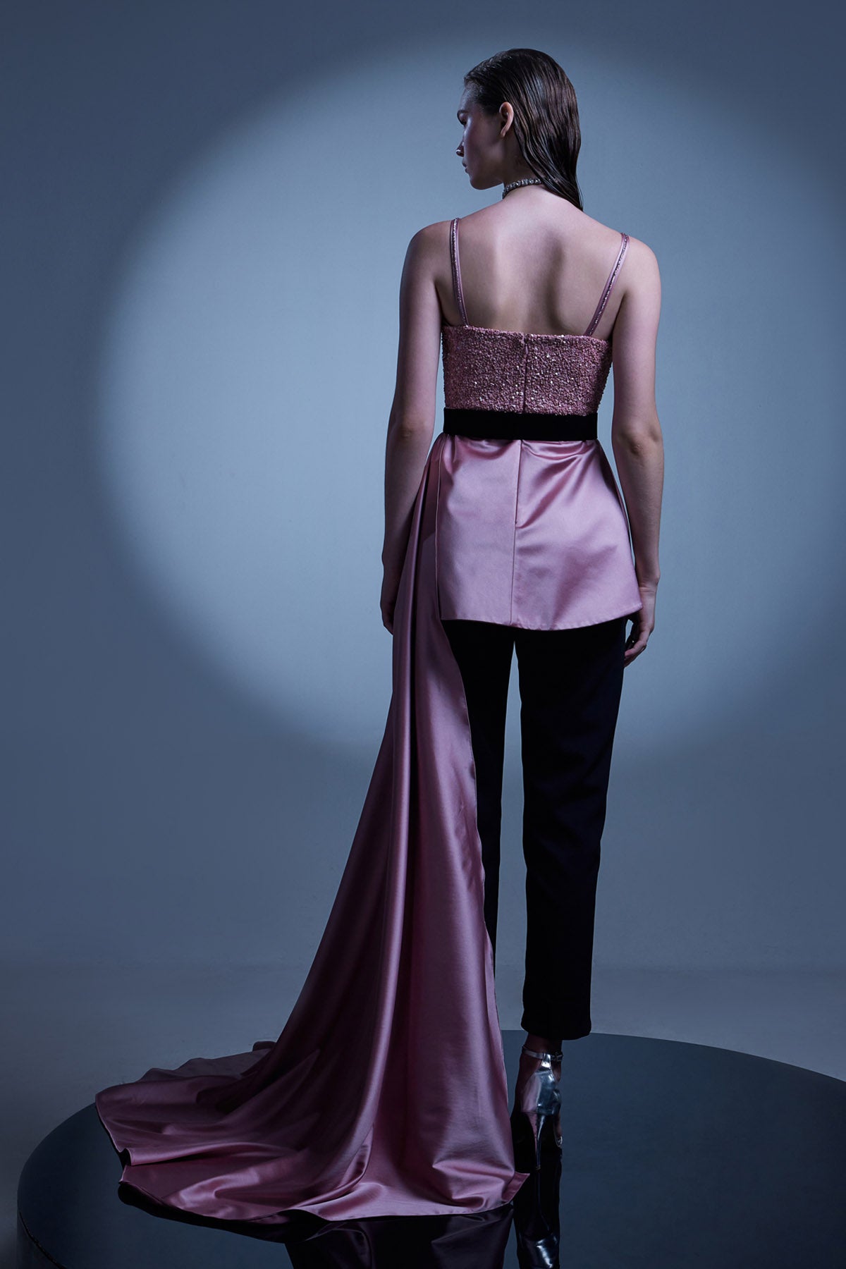 Pink Sequins Peplum Top & Pants