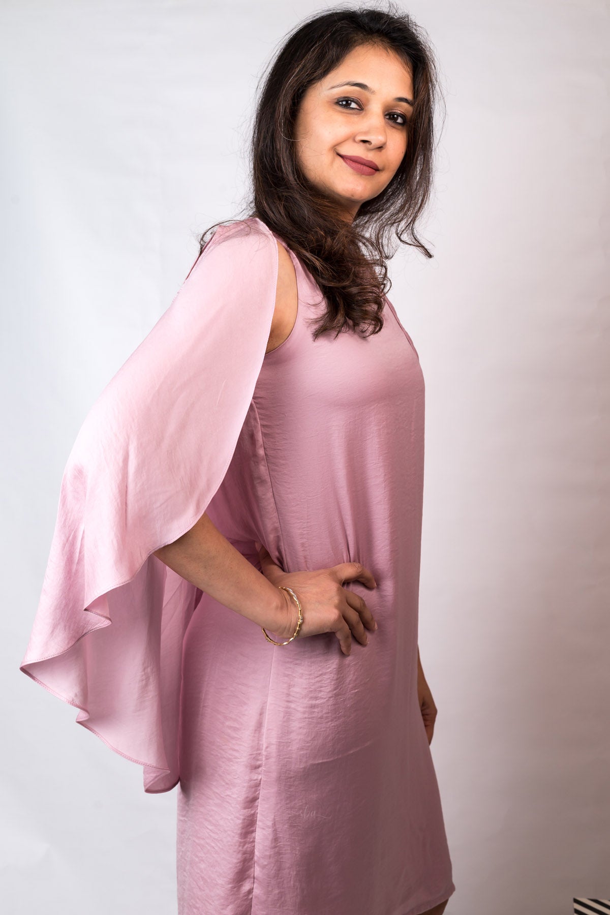 Pink Silk Cold Shoulder Dress