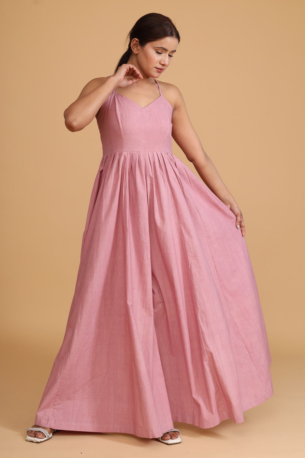 Pink Sleeveless Flare Jumpsuit