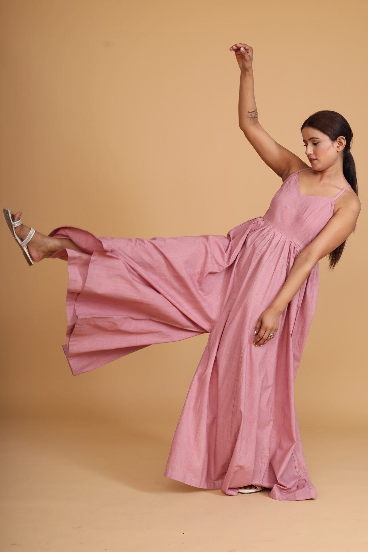 Pink Sleeveless Flare Jumpsuit