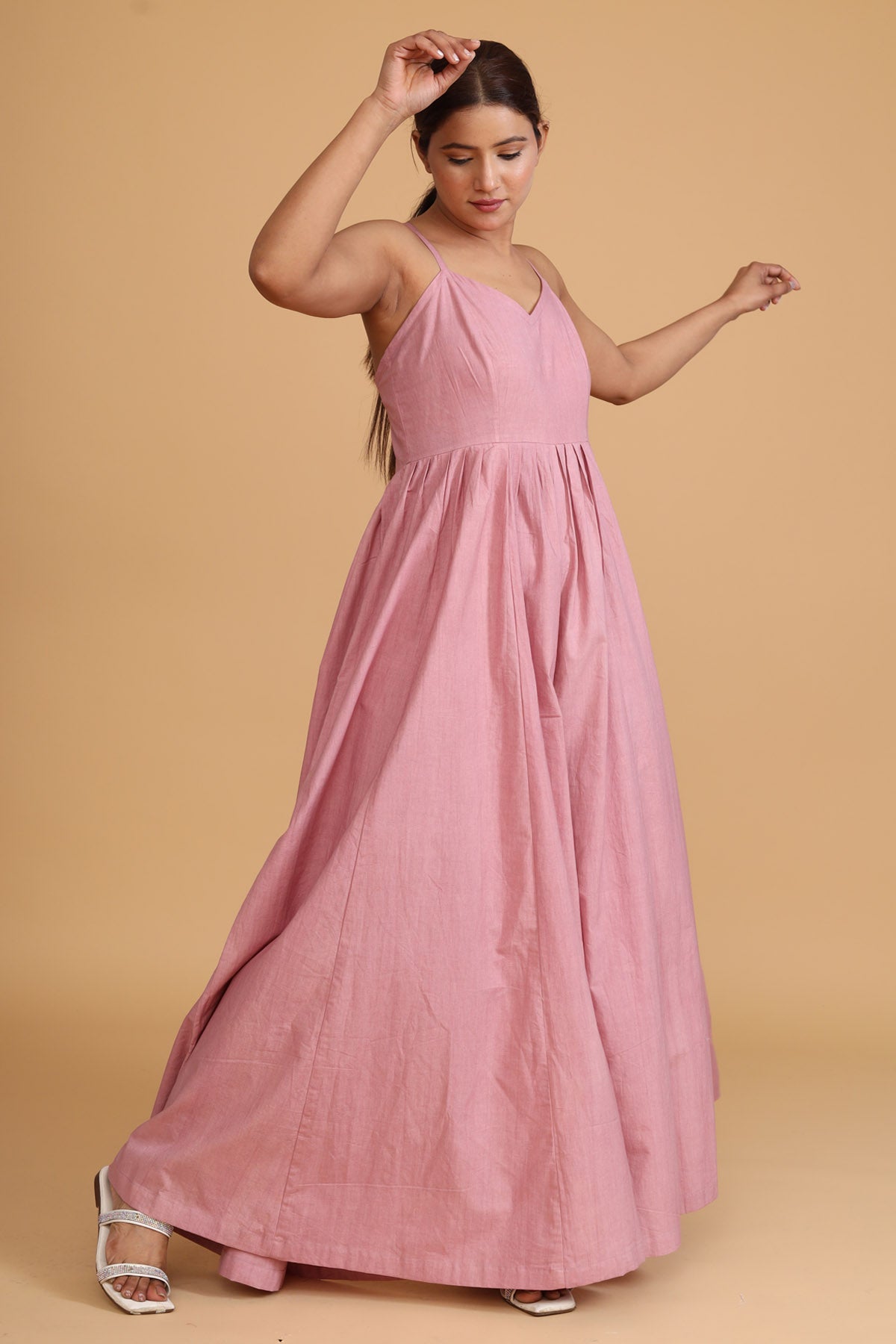 Pink Sleeveless Flare Jumpsuit