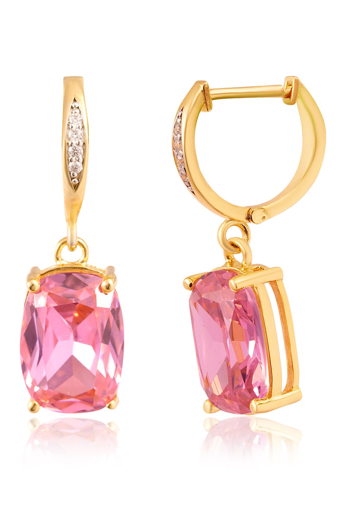 Pink Stone Gold Plated Earrings