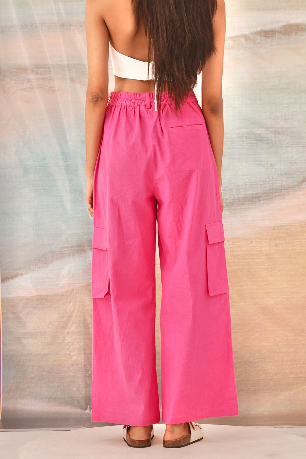 Pink Straight Fit Cargo Pants
